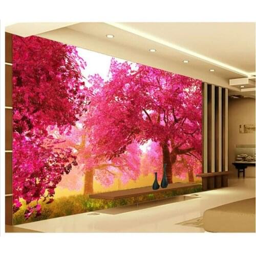 3d wallpaper for room Pink cherry tree grass decoration painting flower wallpaper mural 3d paintings