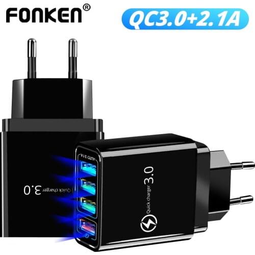 4 USB Adapter QC 3.0 Fast Charger Multiple Protection Mobile Phone Charger Portable Travel USB Charge EU Plug For Xiaomi Huawei