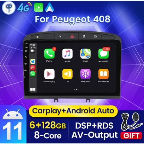 6G+128G Android 11 Car Radio Multimedia Player for Peugeot 408 308 SW Stereo Receiver Headunit Carplay Auto 4G NET Wifi DSP RDS