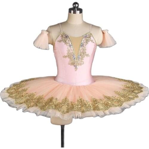 GDC Pale Pink Professional Ballet Tutus Spandex Bodice Ballet Pancake Tutu Costume Ballerina Dress for Child and Adult BLL416
