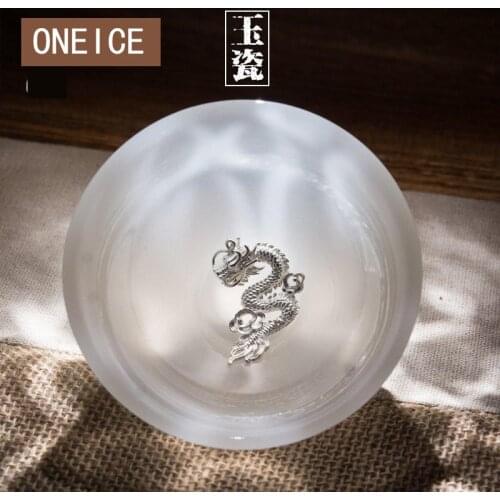 White Porcelain Jade Inlaid Sterling Silver Cups Fish Ceramic Cup Keeper Single Gift Tea Set