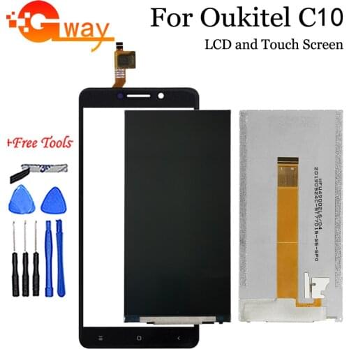 Black For 5.0" Oukitel C10 LCD Display and Touch Screen Digitizer Sensor LCD Glass Panel Mobile Phone Replacement With Tools