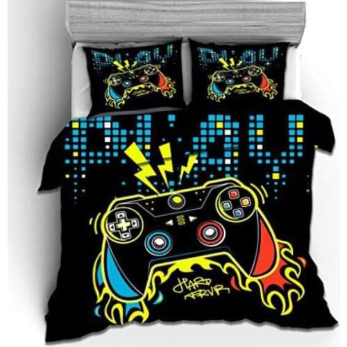 Black Gamer Gamepad 3D Printing Bedding Set Twin Full Queen King Size Duvet Cover Set Bed Linens Home Textile for Boys and Girls