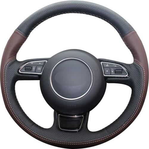 Black Natural Leather Coffee Natural Leather Car Steering Wheel Cover for Audi A1 A3 A5 A7