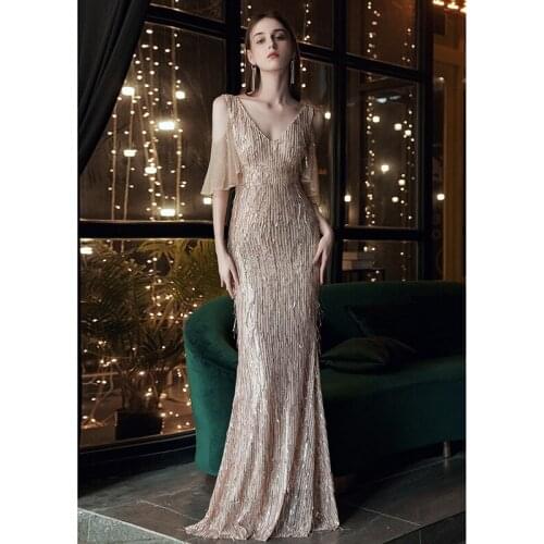 Women Elegant Slim Tight Formal Party Prom Dress Sexy V-Neck Mermaid Long Evening Gowns