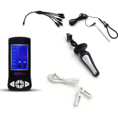 Electric Shock Breast Clitoris /Nipple Clamps Penis Rings Catheter Anal Plug Electro Shock Sex Toys Set Sex Shop For Men