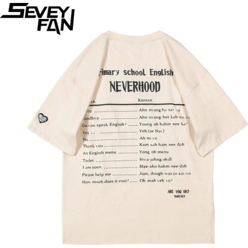 SEVEYFAN I Am School Foam T-Shirts Mens Hip Hop Letters Printed Tees Summer Short Sleeve Cotton Tops Couple