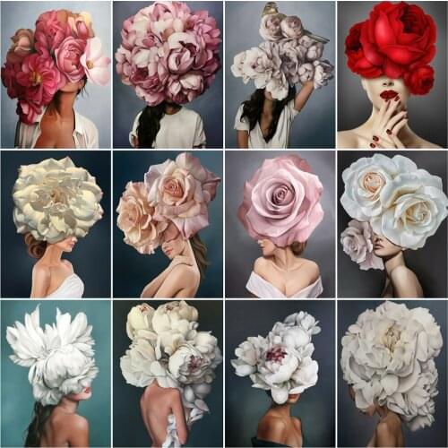 HUACAN Oil Painting By Number Woman Flower Drawing On Canvas DIY Coloring By Numbers Figure Kits Modern Wall Art