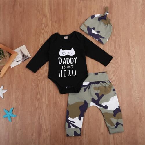 Pudcoco Boy Set 0-24M Newborn Baby Boys Tops Long Sleeve Romper Jumpsuit Pants Hat Outfit Set