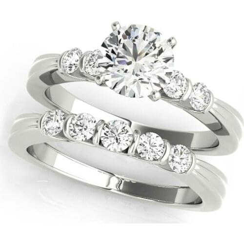 LESF 925 Silver Wedding Ring Set Prong Setting SONA Stone Anniversarv Jewelry Band Engagement Rings For Women