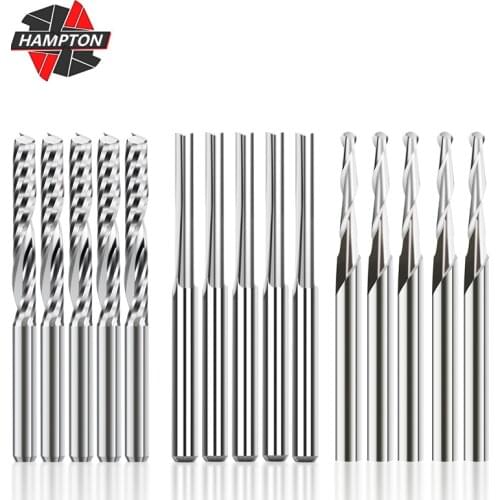 15pcs End Mills CNC Router Bit Carbide Milling Cutter Set Straight Slot Machine Engraving Bit End Mill Spiral Ball Nose End Mill