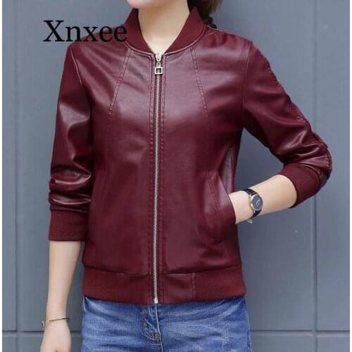 Leather Jacket Female Coat Plus Large size Big Bomber Coat Women PU Basic Biker Lady Outwear Spring Outerwear Short 4XL XXL