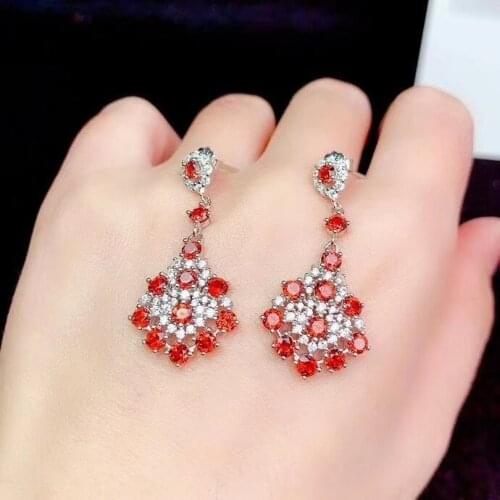 Best Gift 100% Real and Natural Garget Earring 925 Sterling Silver Garnet Earring