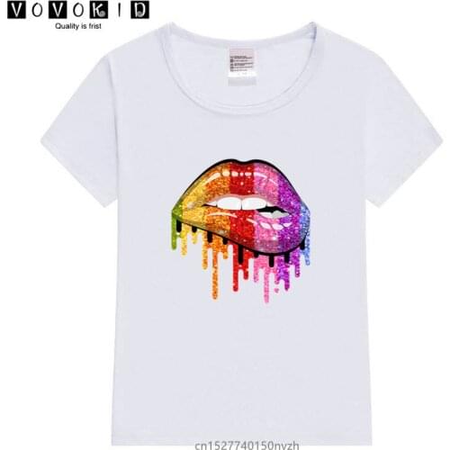 Little Girl Colours Lip Fashion Print T-shirt Mother Daughter Matching Family Tops Tees Mommy and Me T shirt.Drop Ship