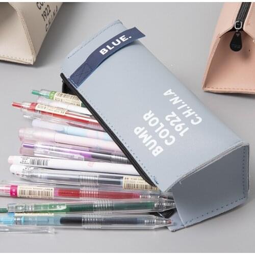 Cute simple leather pencil case large capacity pencil case childrens school office gift supplies creative stationery