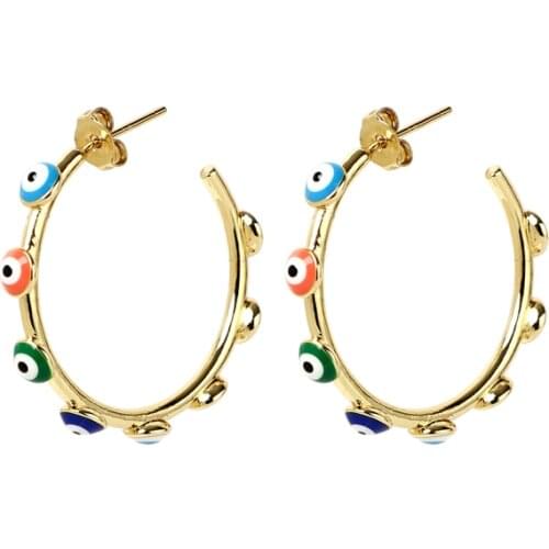 Fashion Gold Color tiger Eye Hoop Earrings Top Quality Rainbow Evil Eye Big Circle Earrings For Women Hoops Fashion Jewelry 2020