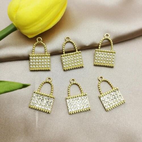MuhNa 10PCS Pearl/Rhinestone Handbag Charms Gold Base Alloy Chic Bag Pendants Fit Earrings Bracelet Jewelry Accessories YZ885
