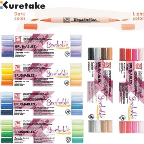 Kuretake ZIG Watercolor Brush Marker Deep Shallow Dual Soft Tips Two-color Brush Red/Blue/Green/Purple/Brown/Yellow Series 7700