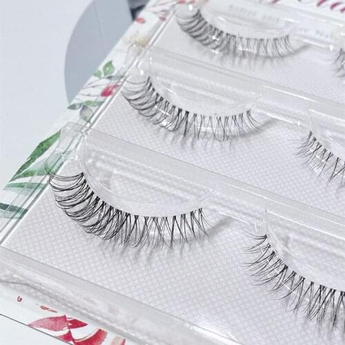 3Pair handmade false eyelashes Natural eyelashes with long false eyelashes Thick cross nude makeup Transparent soft stem eyelash