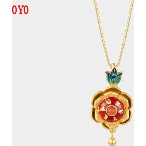 2021 new s925 Anemone prayer wheel six-character mantra ethnic style enamel female earrings and necklace pendants