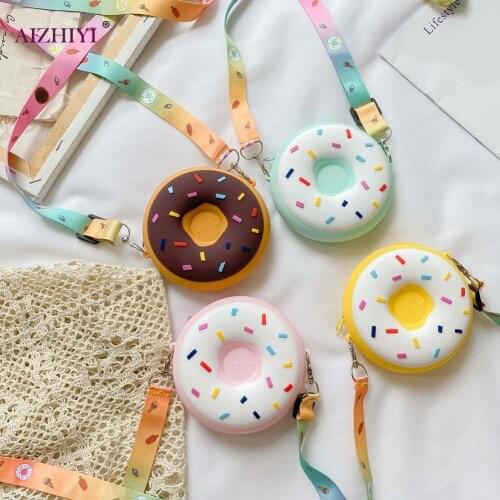 2021 New Mini Men and Women All-match Backpack Children Cute Donut Messenger Bag Candy Cartoon Silicone Shoulder Bag Purse