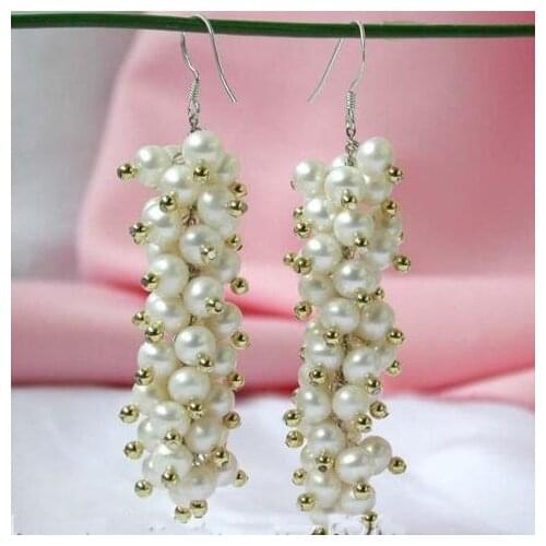 New Arrival Favorite Pearl Earrings Beautiful White Round Freshwater Pearls Grape Silver Dangle Earring Fine Jewelry Lady Gift