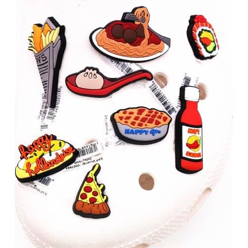 Single Sale Original Food Shoe Charms Pizza Spaghetti Pie Garden Shoe Buckle Accessories Decorations Fit Croc JIBZ Kids Gifts