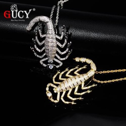 GUCY Hip Hop Animal The Scorpion Pendant Necklace WithTennis Chain Plated All Iced Out Cubic Zircon Mens Jewelry Gift Party