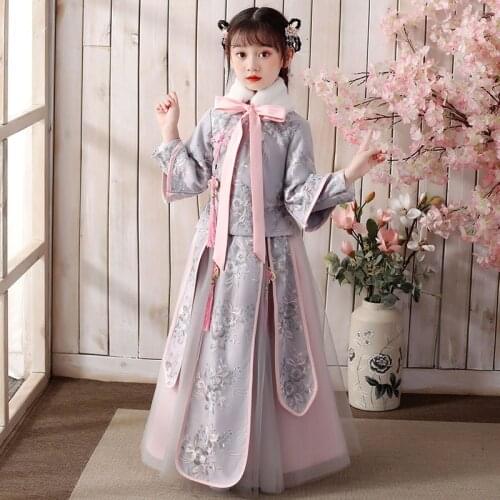 Hanfu Winter New Years Dress Girls Birthday Party Dresses Think Flower Girl Wedding Qipao Formal Kids Cheongsam Robe Chinese
