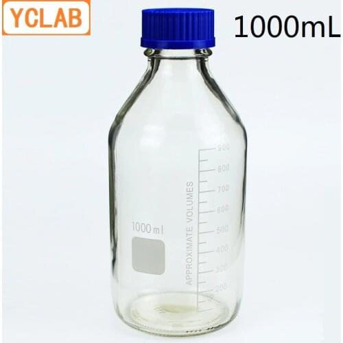 YCLAB 1000mL Reagent Bottle Screw Mouth with Blue Cap 1L Transparent Clear Glass Medical Laboratory Chemistry Equipment