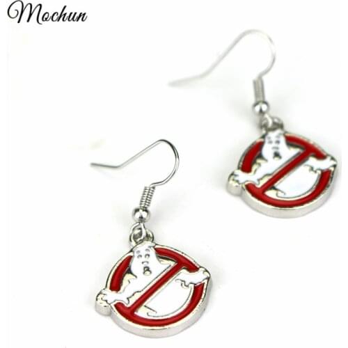 MQCHUN Ghostbusters Logo Earrings Red Enamel Badge Pendent Christmas Gift For Grils Friends High-quality Cartoon Jewelry