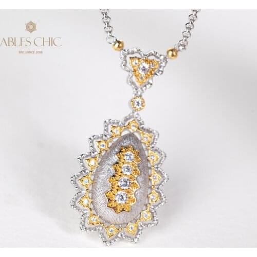 Renaissance Silky Fabric 925 Silver Filigree Teardrop Pendant 18K Gold Tone Tradition Necklace Vintage Fine Jewelry C11N3S25060