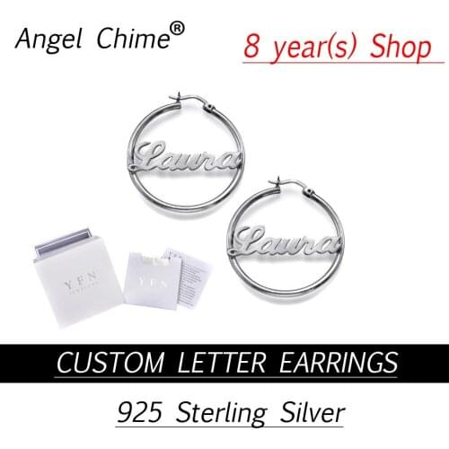 Angle Chime Brand Custom Personalized Name Round Hoop Earrings Real 925 Sterling Silver High Quality