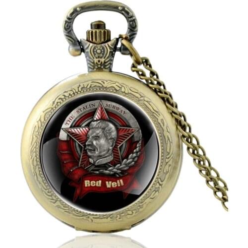 Soviet Union Joseph Vissarionovich Stalin Design Vintage CCCP Quartz Pocket Watch Men Women Classic Pendant Necklace Hours Clock