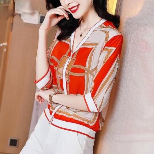 Loose Style Short Sleeve Women Chiffon Blouses Shirts Lady Casual V-Neck Spring Summer Style Chiffon Blusas Tops