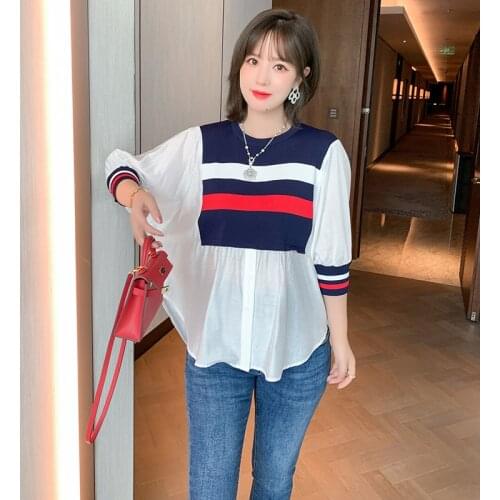 Leisure knitting different material stitching arc stripe garments loose choli new summer