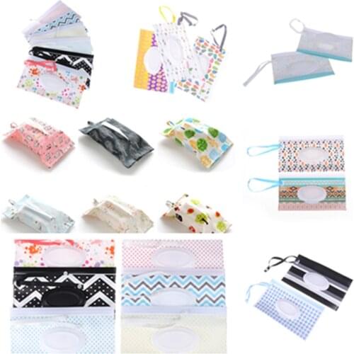 Easy-carry Clutch and Clean Wipes Carrying Case Eco-friendly Wet Wipes Bag Clamshell Cosmetic Pouch Snap-strap Wipes Container
