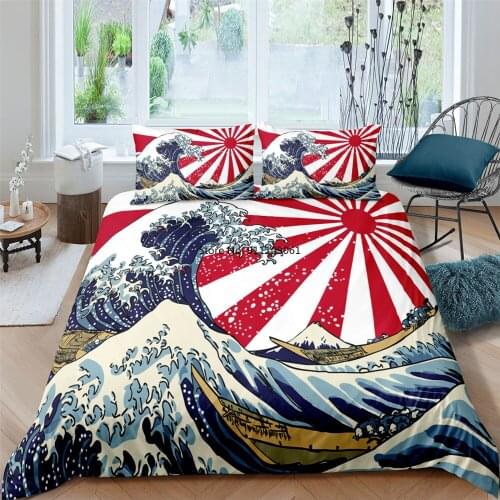 Japan Sea Wave Scenery Luxury Bedding Set Print Duvet Cover Home Textiles Bedclothes Pillowcase Single Double Queen King Size