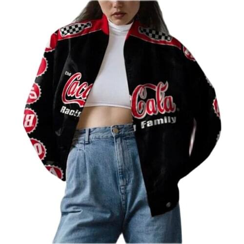 Korean Version Sport Style Women/Girl Stand Collar Letter Print Long Sleeve Zipper Jacket Outdoor Casual Loose Black Outerwear