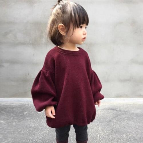 1-5Y Hot Childrens Clothing Girls T-Shirt Spring Autumn Lantern Sleeve Solid Color Childrens T-Shirt Tops Fashion Tops Girls