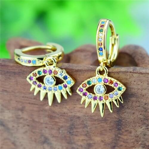 Womens Earrings AAA Rainbow Zircon New Evil Eye Earrings Mini Zircon White Eye Pendant Small Ear Stud Earring Jewellery