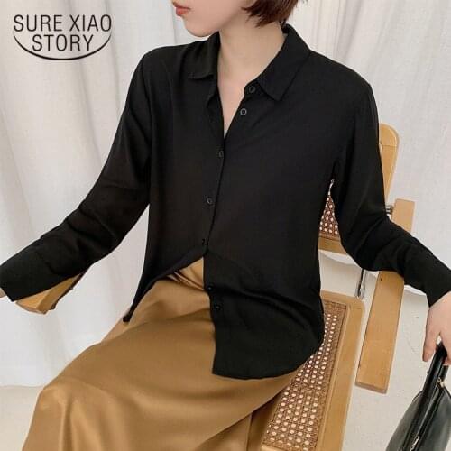 Female Long Sleeve Loose Black Blouses Tops Office Lady Shirts Women Chiffon Shirt Autumn 2021 Fashion Korean OL Style 7063 50