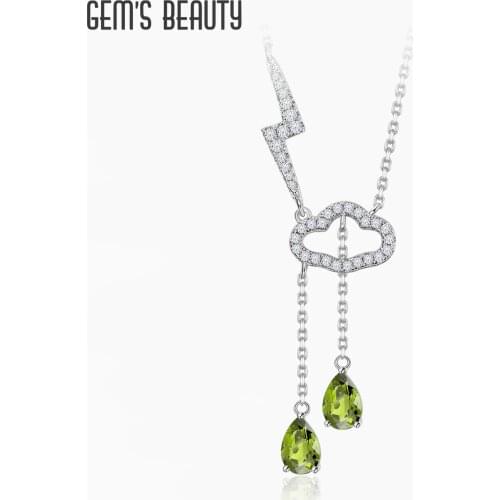 GEMS BEAUTY 925 Sterling Silver Gemstone Rosary Necklace For Women Clouds Rain Lightning Pendant Necklace with Natural Peridot