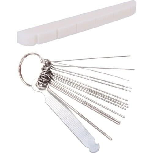 1 Set Guitar Nut Slotting Bridge Pin Hole Slot File Kit & 1 Pcs 42Mm Bone Nut for Electric Guitar Tele