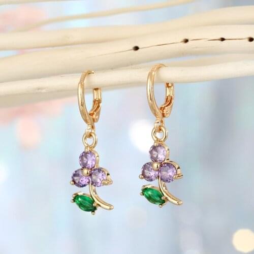 1 Pair Zircon Colored Flower Leaf Hoop Earrings For Women Jewelry Fashion Vintage Metal Rhinestone Plant Small Circle Earrings