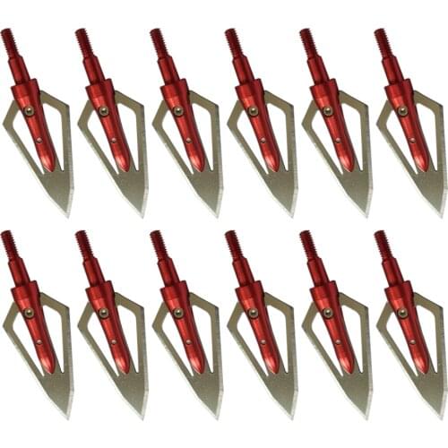 12pcs Red Stainless Steel Flat Broadheads 100 Grain 0.9" Cut for Crossbow Hunting/Shooting