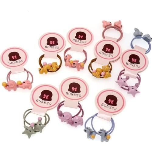 2PCS Cute Cartoon Korean Animal Little Girls Elastic Hair Bands Star Rabbit Elephant Ponytail Holder Scrunchies Hair Tie Rope