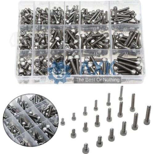300pcs/set Black Din912 M2 M2.5 M3 Allen Bolt Hex Socket Round Cap Head Screw And Nut Assortment Kit Set