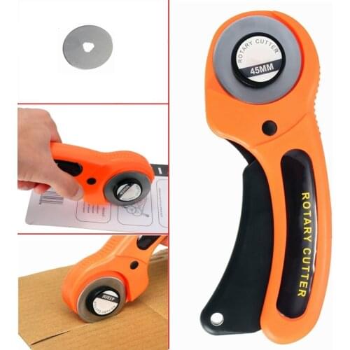 45mm Round Rotary Blade Cutter Roller Wheel Scale Knife for DIY Hand Cutting Leather Fabric Paper Tailor Tools with 5cps Blade