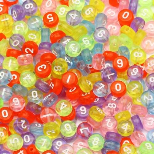 7mm Colorful Transparent Digital Acrylic Beads Round Flat Number Loose Spacer Beads For Jewelry Making Handmade Diy Accessories